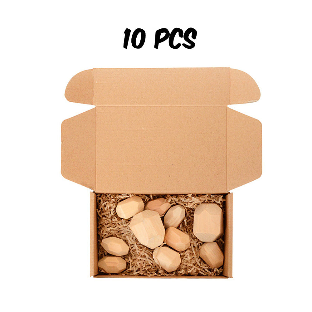 BrainTrain 10 Wooden Stack Rock Balance Blocks Wood Stack Stone Toys with Carry Bag