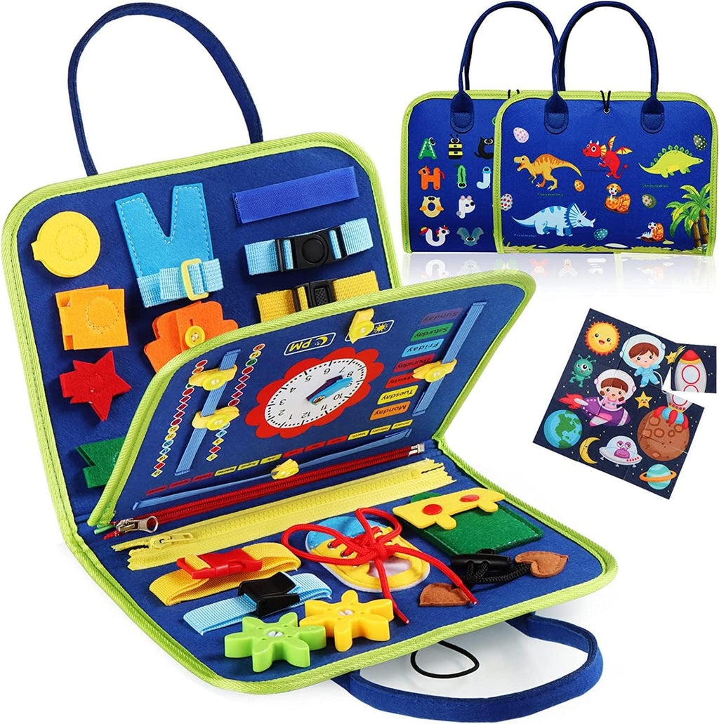 Busy Board Montessori Toy for 1 2 3 4 Years Old, Educational Activity Sensory Board Preschool Learning Fine Motor Skills Toys, Toddler Travel Toy for Plane Car