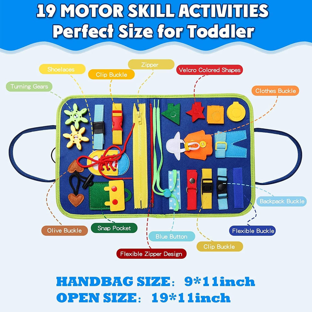 Busy Board Montessori Toy for 1 2 3 4 Years Old, Educational Activity Sensory Board Preschool Learning Fine Motor Skills Toys, Toddler Travel Toy for Plane Car