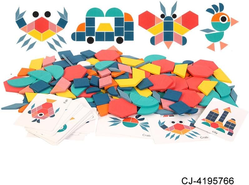 180-Piece Wooden Tangram Pattern Blocks Set