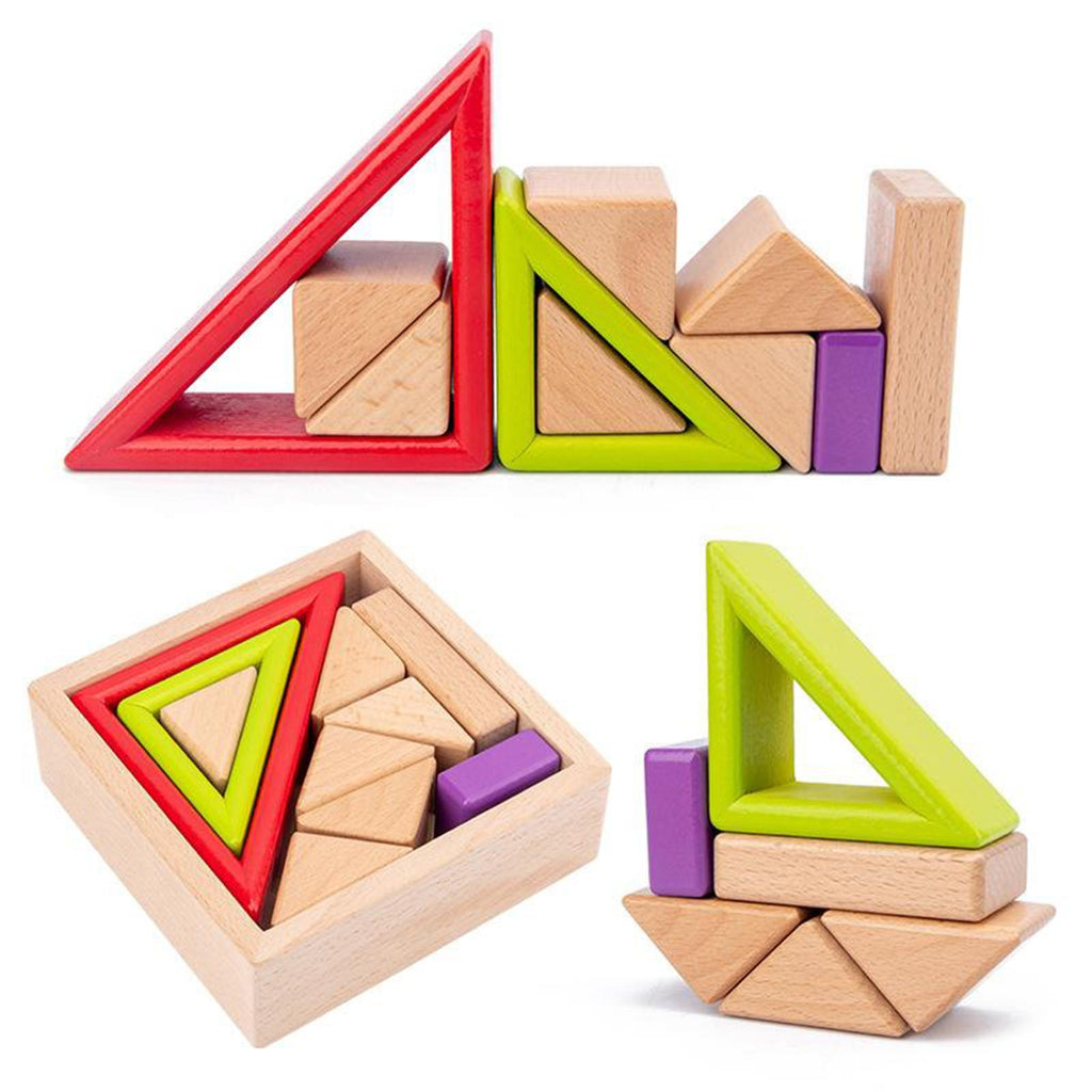 Wooden Building Blocks Toy Set Classic Stacking Game Toys for Kids Toddler