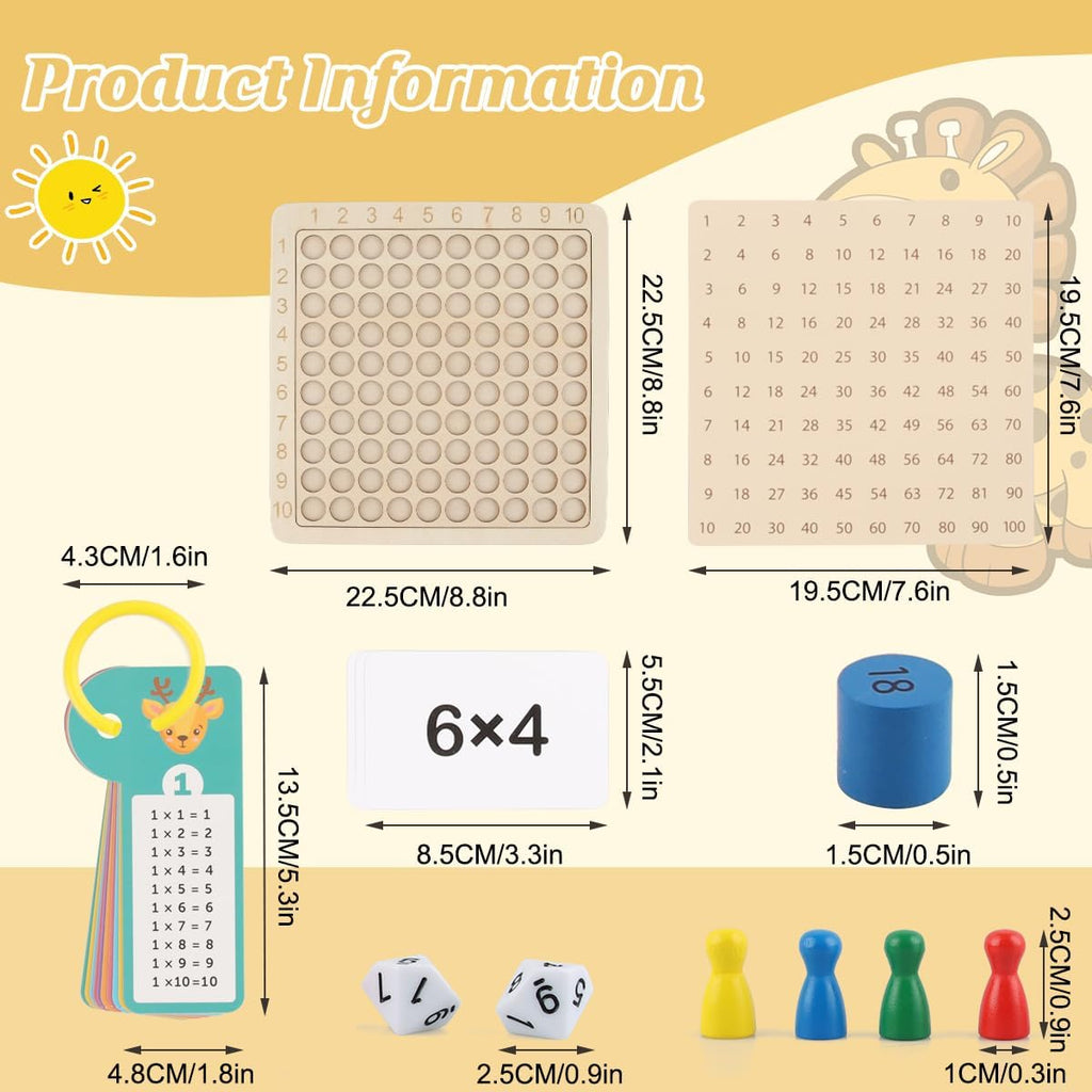 Wooden Multiplication Board Game for Kids – Math Learning Toy with Flash Cards