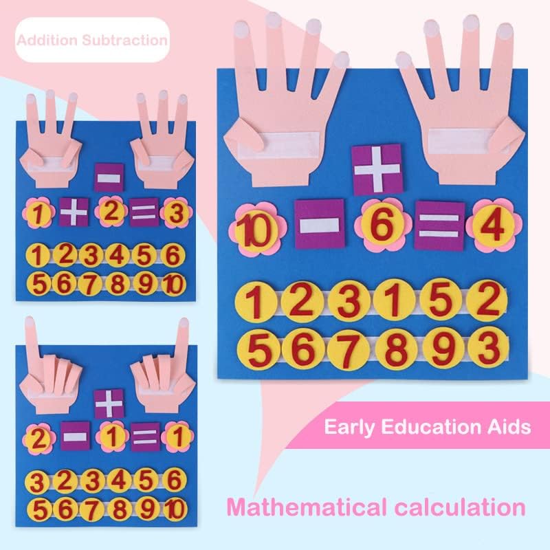 Felt Board Finger Numbers Counting Toy Teaching Aids Numbers Montessori Learning Toddler for Kids Felt Math Addition and Subtraction Teaching Early Education Toys