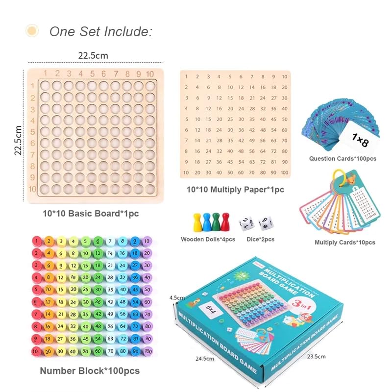 Wooden Multiplication Board Game for Kids – Math Learning Toy with Flash Cards