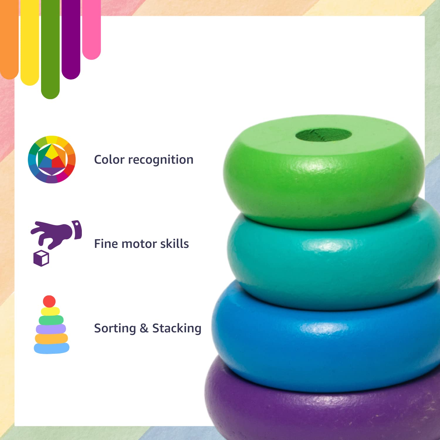 Rainbow Wooden Stacking Tower - Early Learning Toy for Color, Size & Motor Skills