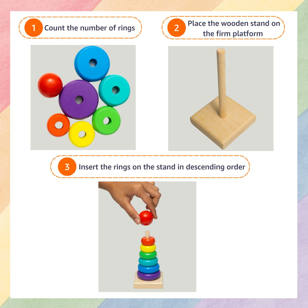 Rainbow Wooden Stacking Tower - Early Learning Toy for Color, Size & Motor Skills