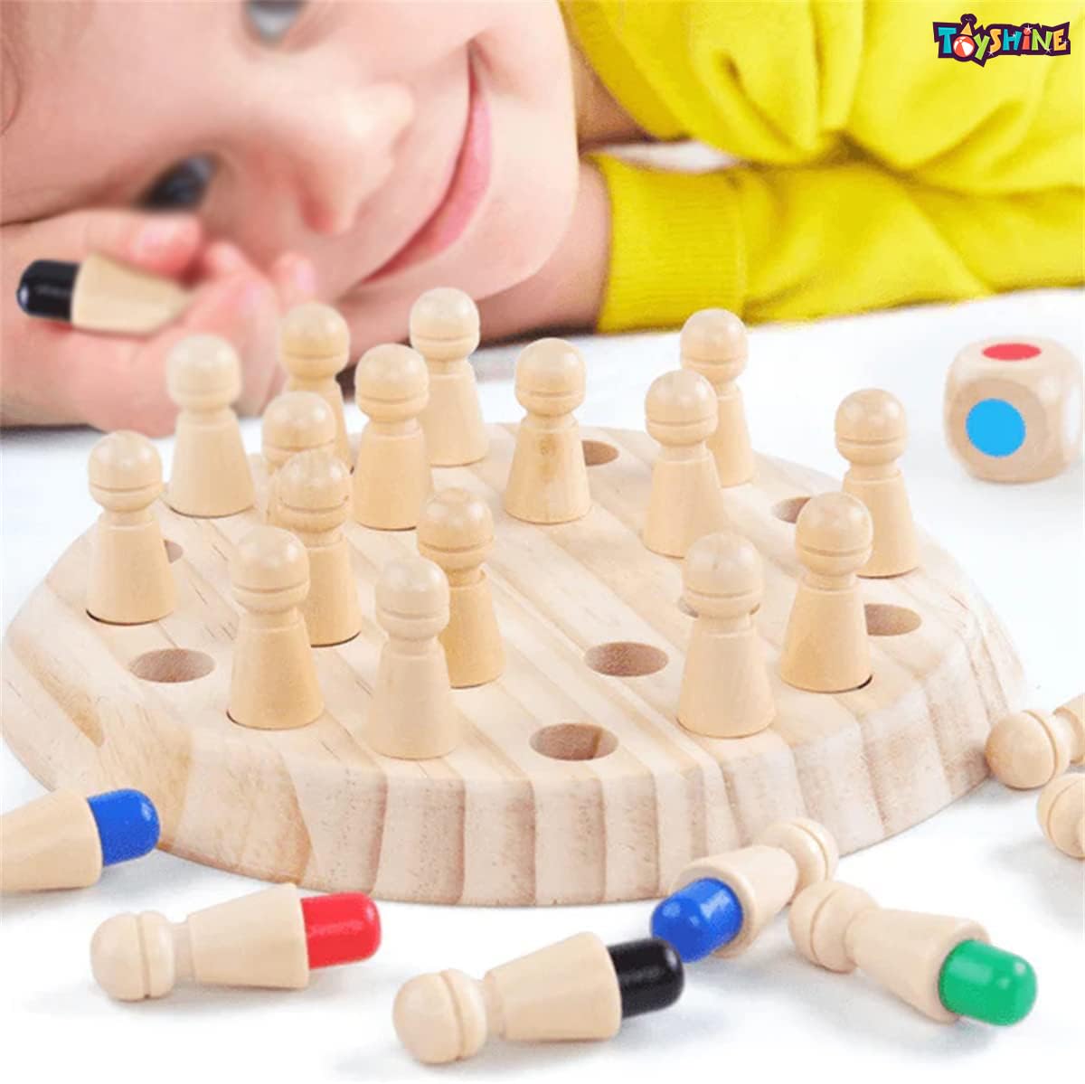 Wooden Color Memory Matching Brain Teasers Chess Game with Plastic Coins for Mind Sharpness Learning Activities Educational Montessori Toy for 3+ Age
