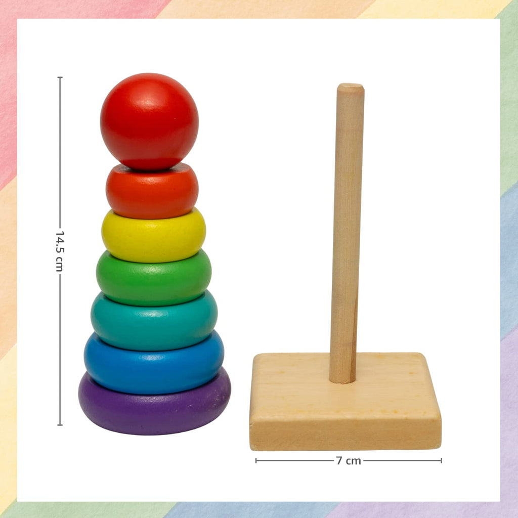 Rainbow Wooden Stacking Tower - Early Learning Toy for Color, Size & Motor Skills
