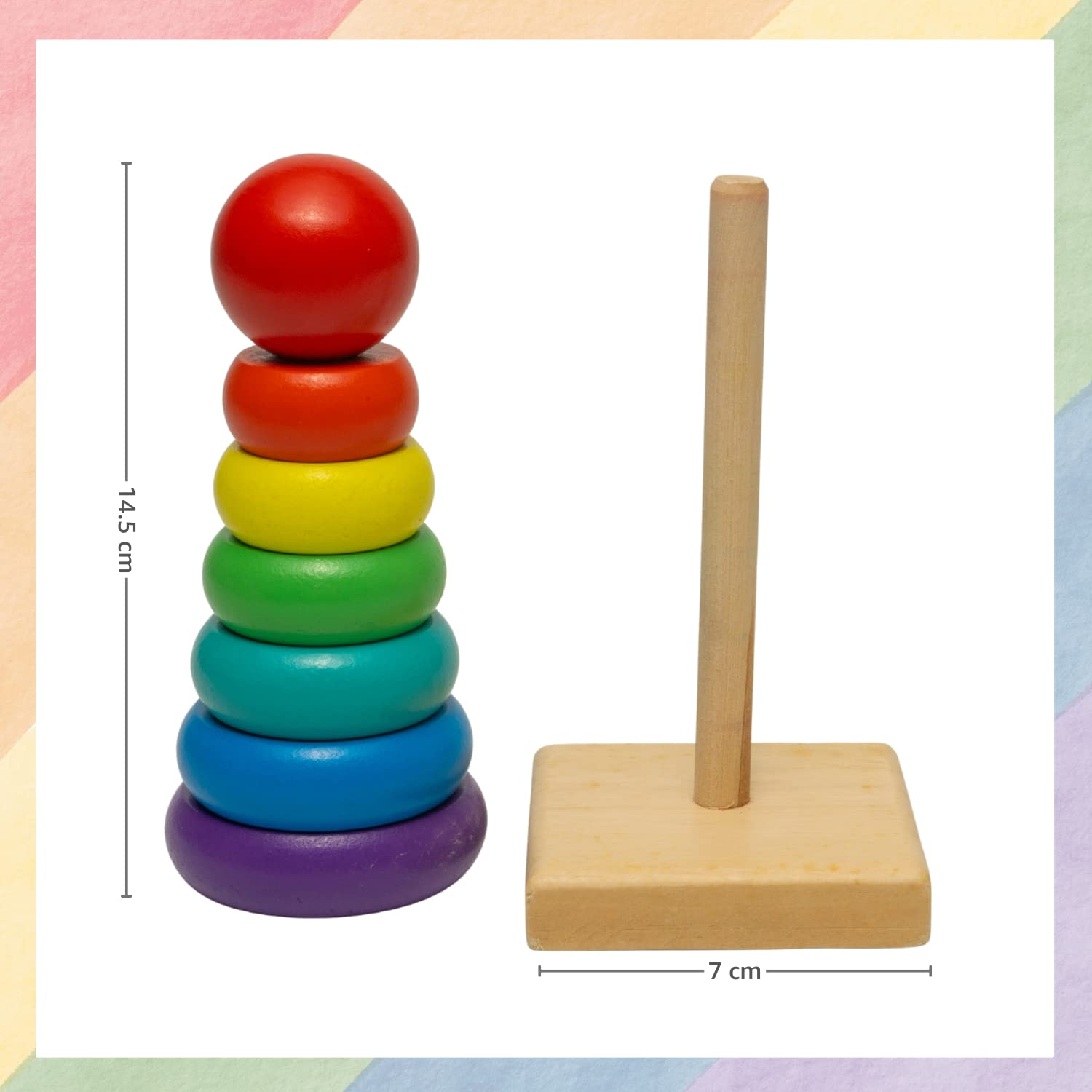 Rainbow Wooden Stacking Tower - Early Learning Toy for Color, Size & Motor Skills