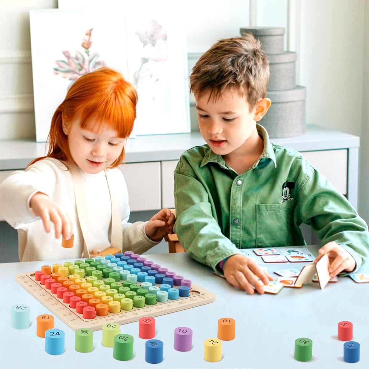 Wooden Multiplication Board Game for Kids – Math Learning Toy with Flash Cards