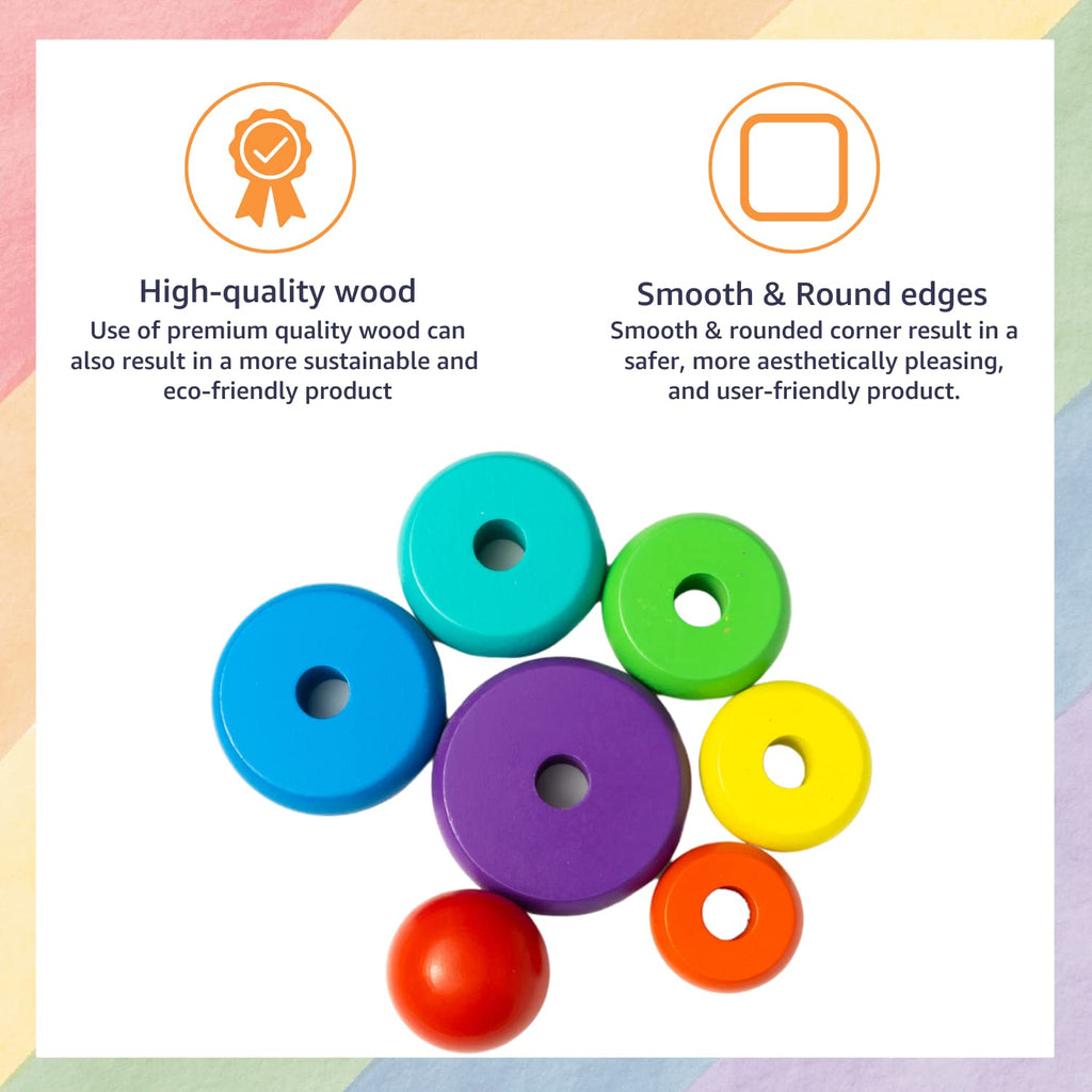 Rainbow Wooden Stacking Tower - Early Learning Toy for Color, Size & Motor Skills