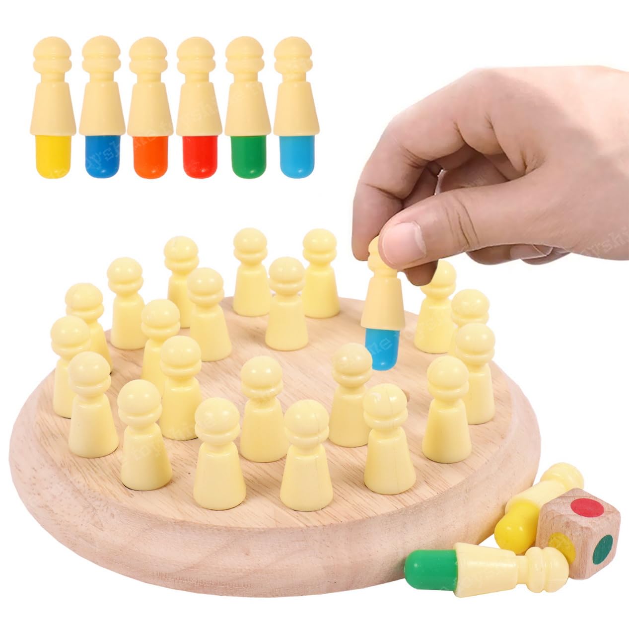 Wooden Color Memory Matching Brain Teasers Chess Game with Plastic Coins for Mind Sharpness Learning Activities Educational Montessori Toy for 3+ Age