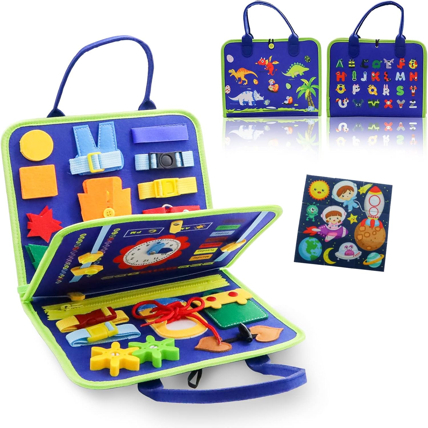 Busy Board Montessori Toy for 1 2 3 4 Years Old, Educational Activity Sensory Board Preschool Learning Fine Motor Skills Toys, Toddler Travel Toy for Plane Car