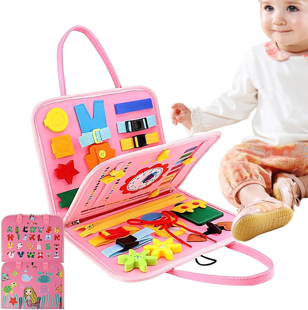 Busy Board Activity Bag – Pink Life Skills Learning Toy