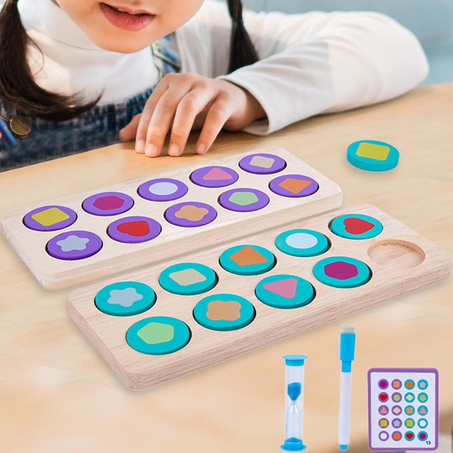 Ten Grid Memory Chess, Kids Educational Game, Montessori Toy, Wooden, Shapes Wooden Montessori Toys Kids Counting Math Learning Board Logical Thinking Children Early Educational Toys
