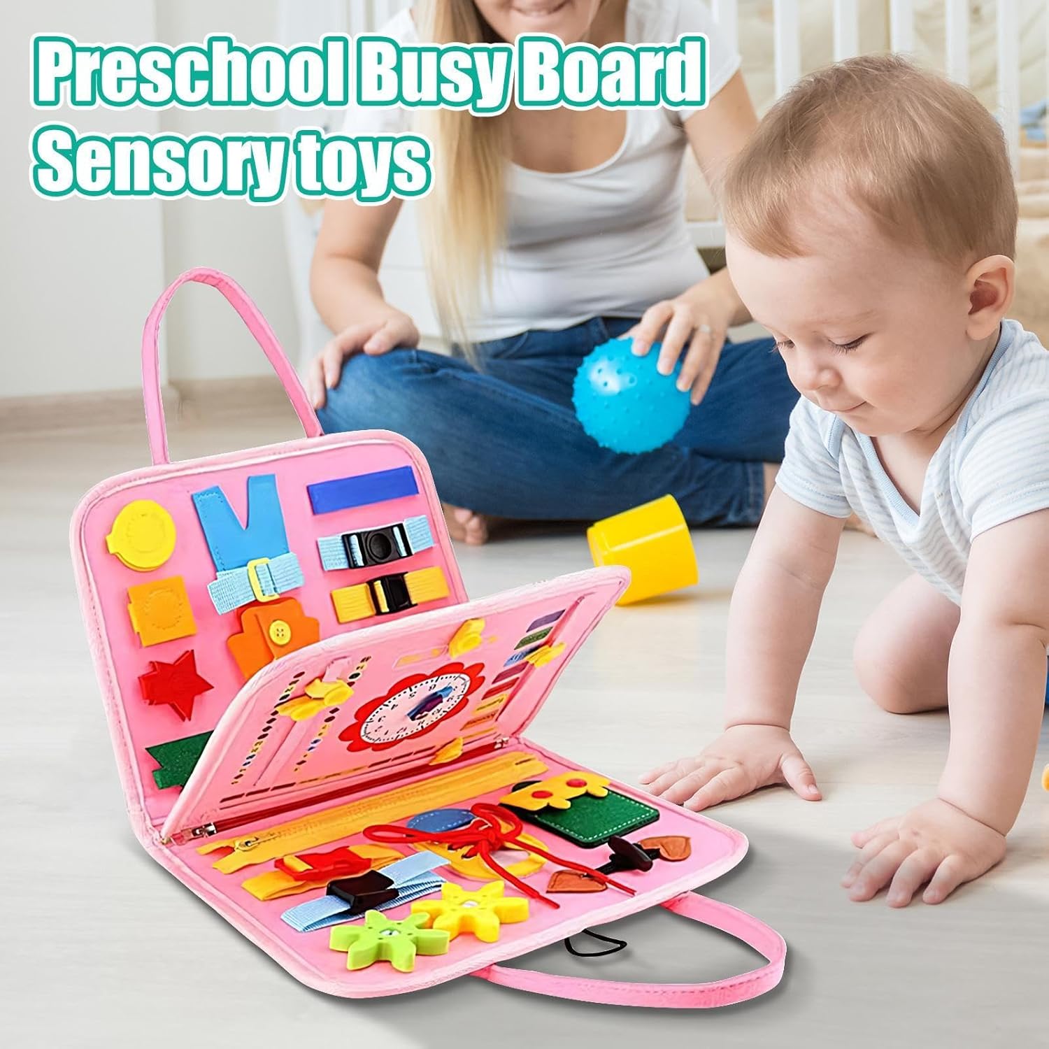 Busy Board Activity Bag – Pink Life Skills Learning Toy