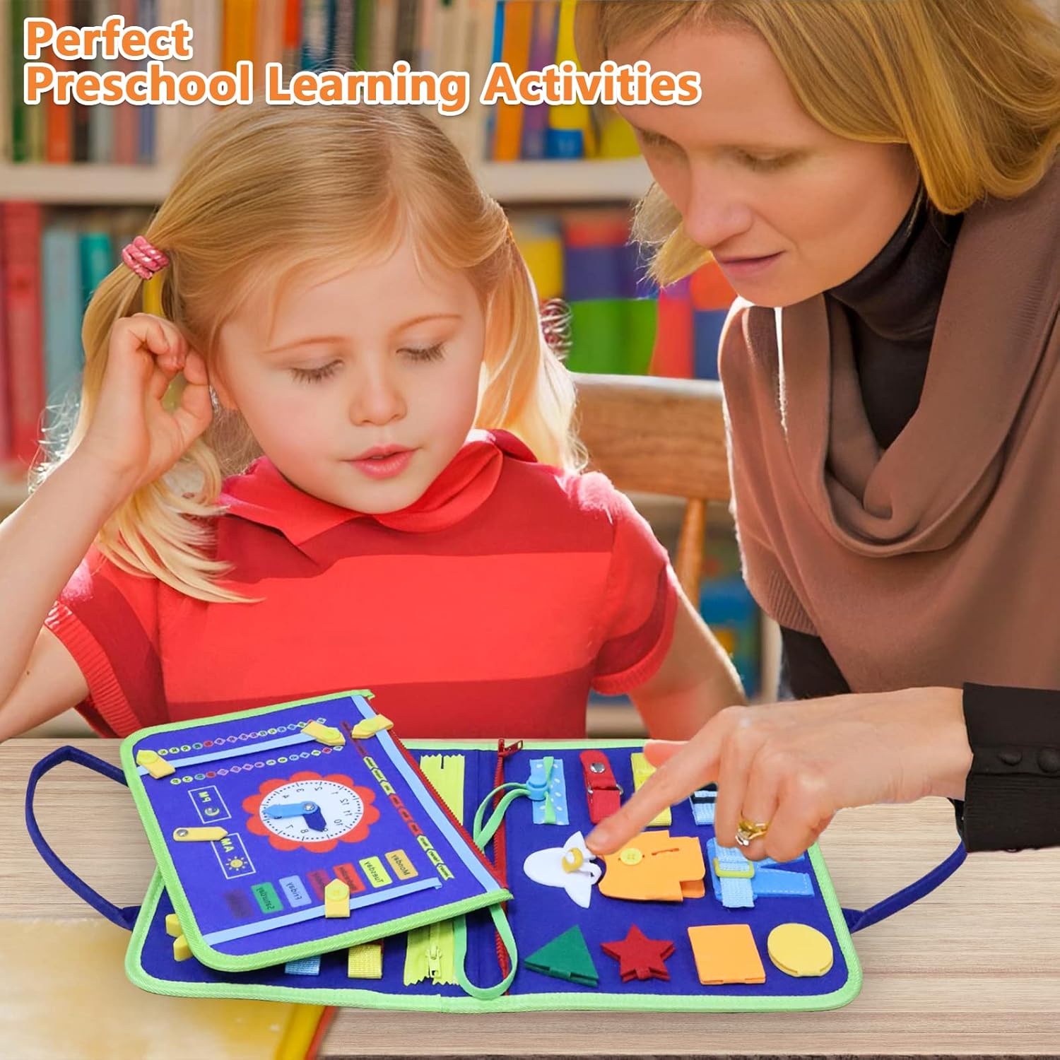 Busy Board Montessori Toy for 1 2 3 4 Years Old, Educational Activity Sensory Board Preschool Learning Fine Motor Skills Toys, Toddler Travel Toy for Plane Car