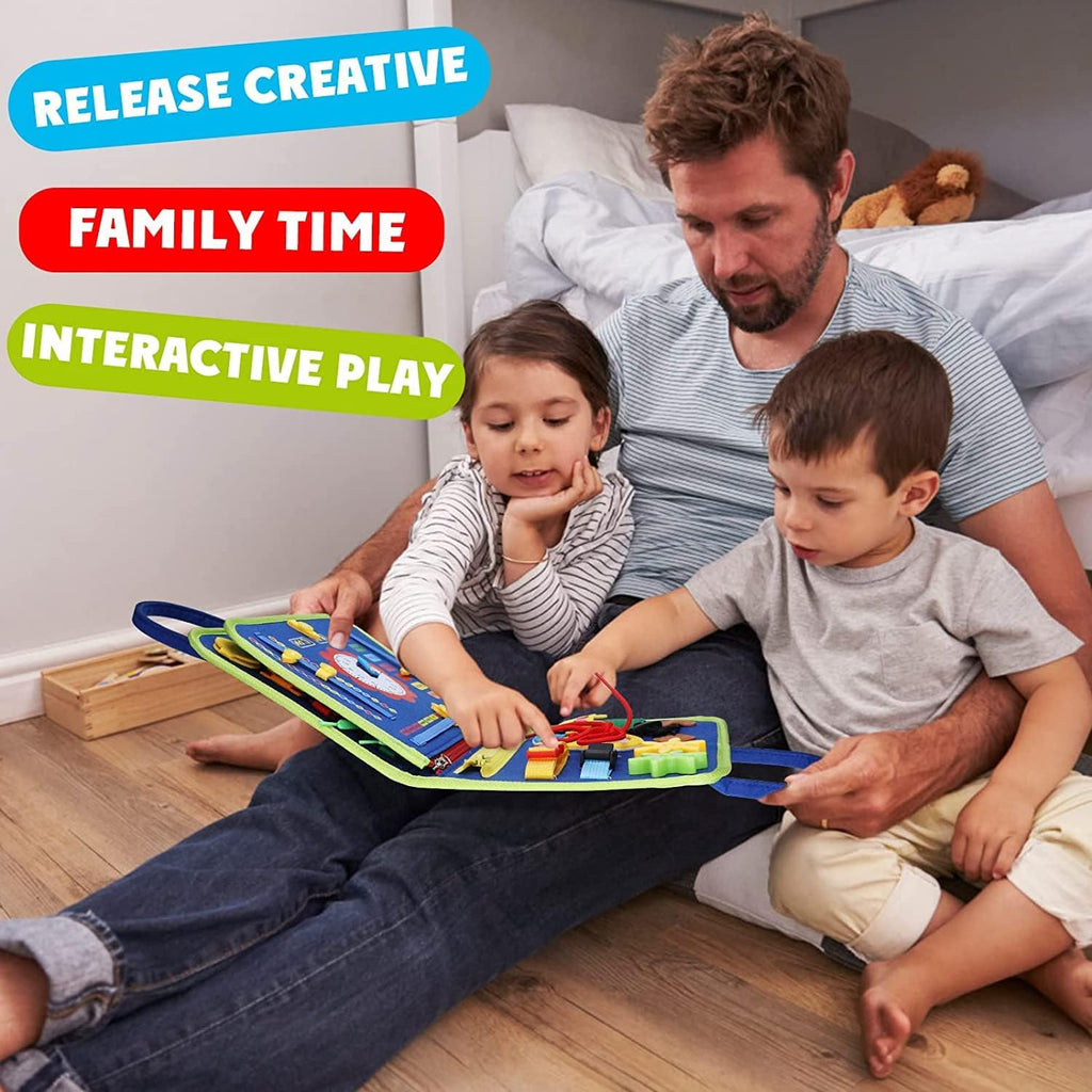 Busy Board Montessori Toy for 1 2 3 4 Years Old, Educational Activity Sensory Board Preschool Learning Fine Motor Skills Toys, Toddler Travel Toy for Plane Car