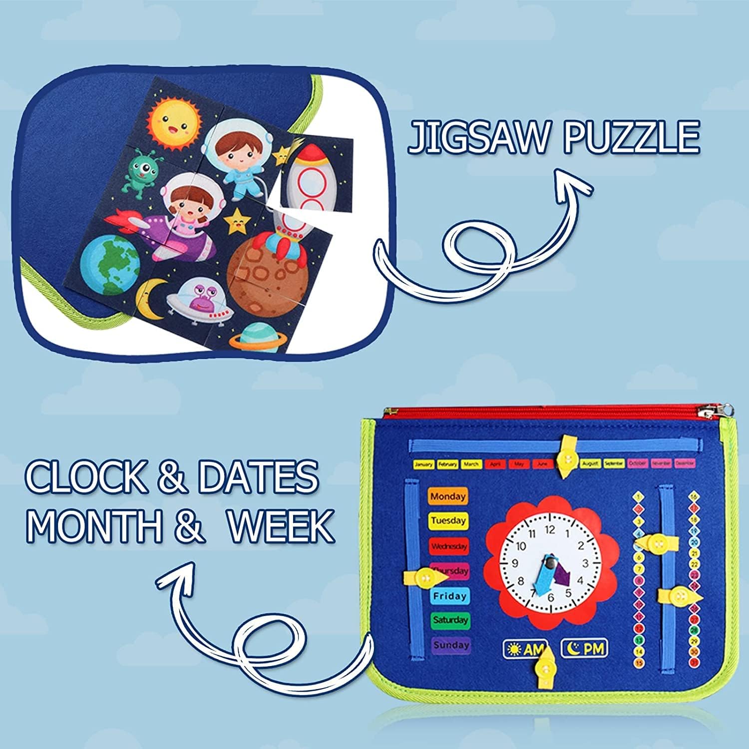 Busy Board Montessori Toy for 1 2 3 4 Years Old, Educational Activity Sensory Board Preschool Learning Fine Motor Skills Toys, Toddler Travel Toy for Plane Car