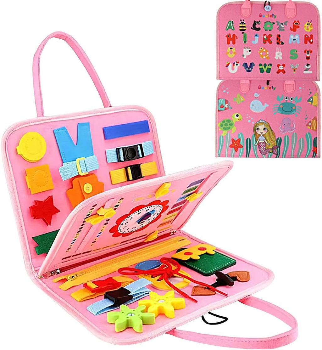 Busy Board Activity Bag – Pink Life Skills Learning Toy