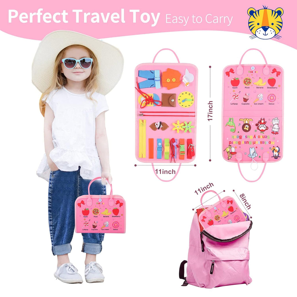 Busy Board Activity Bag – Pink Life Skills Learning Toy