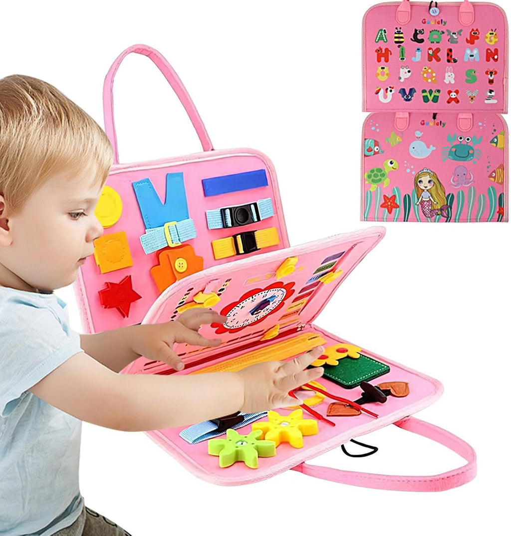 Busy Board Activity Bag – Pink Life Skills Learning Toy