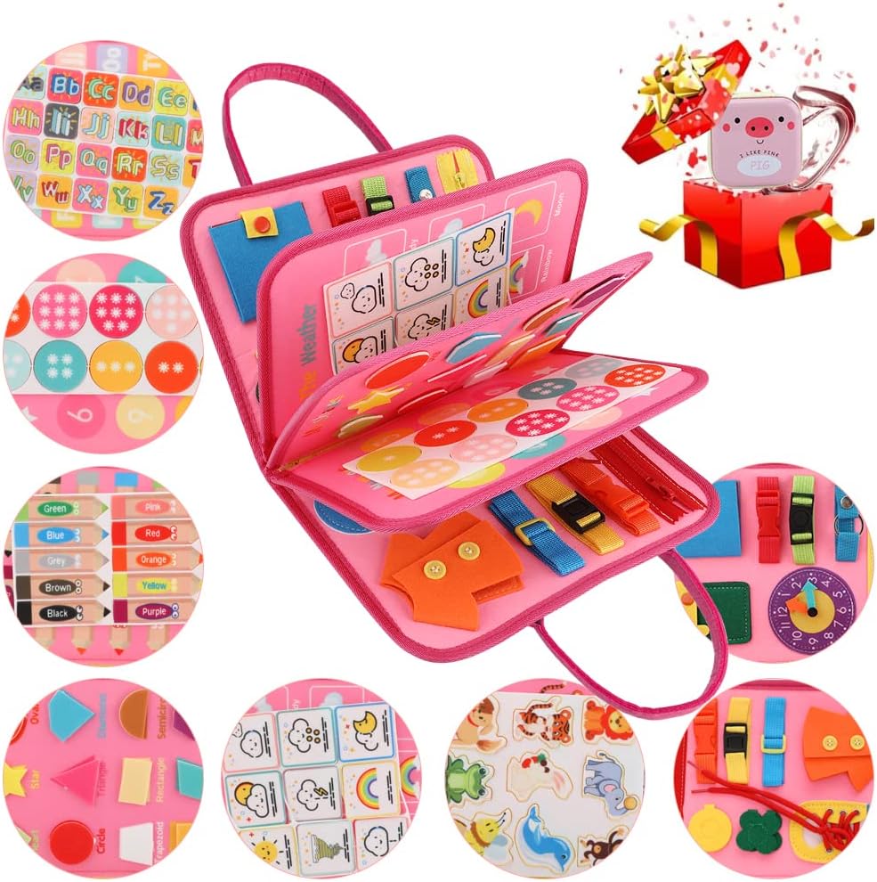 Activity bag with fun and educational features in Montessori style pink