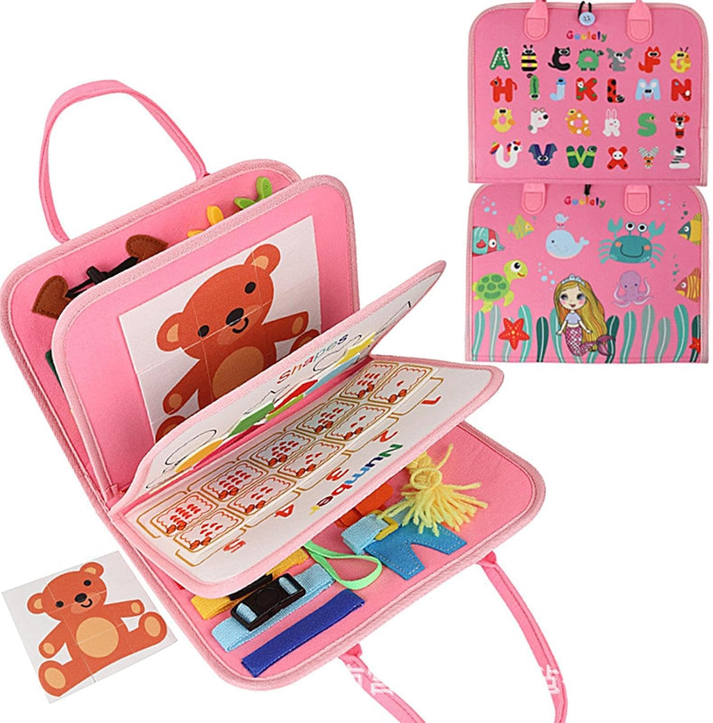 Busy Board Activity Bag – Pink Life Skills Learning Toy