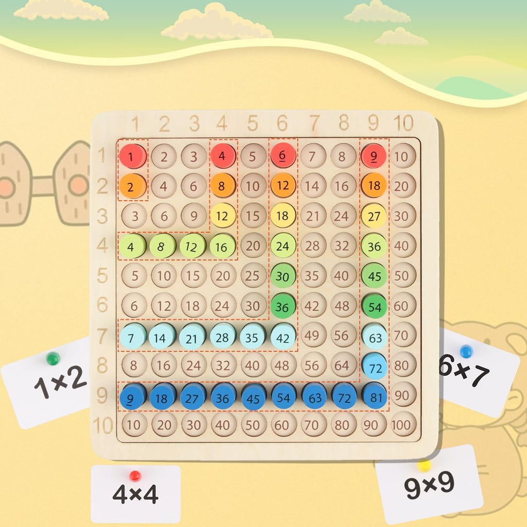 Wooden Multiplication Board Game for Kids – Math Learning Toy with Flash Cards