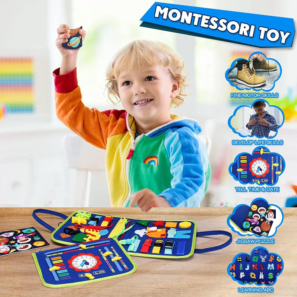 Busy Board Montessori Toy for 1 2 3 4 Years Old, Educational Activity Sensory Board Preschool Learning Fine Motor Skills Toys, Toddler Travel Toy for Plane Car