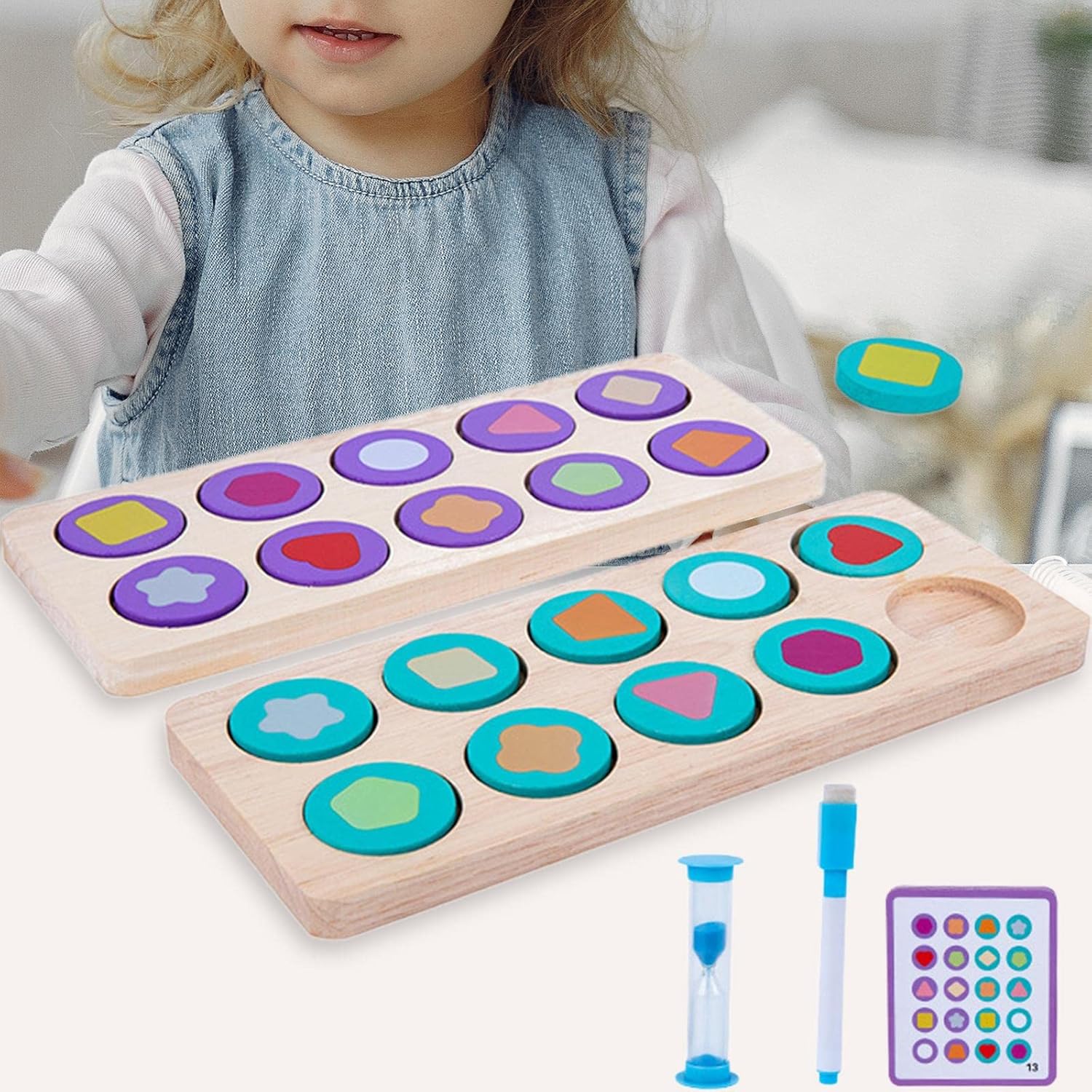 Ten Grid Memory Chess, Kids Educational Game, Montessori Toy, Wooden, Shapes Wooden Montessori Toys Kids Counting Math Learning Board Logical Thinking Children Early Educational Toys