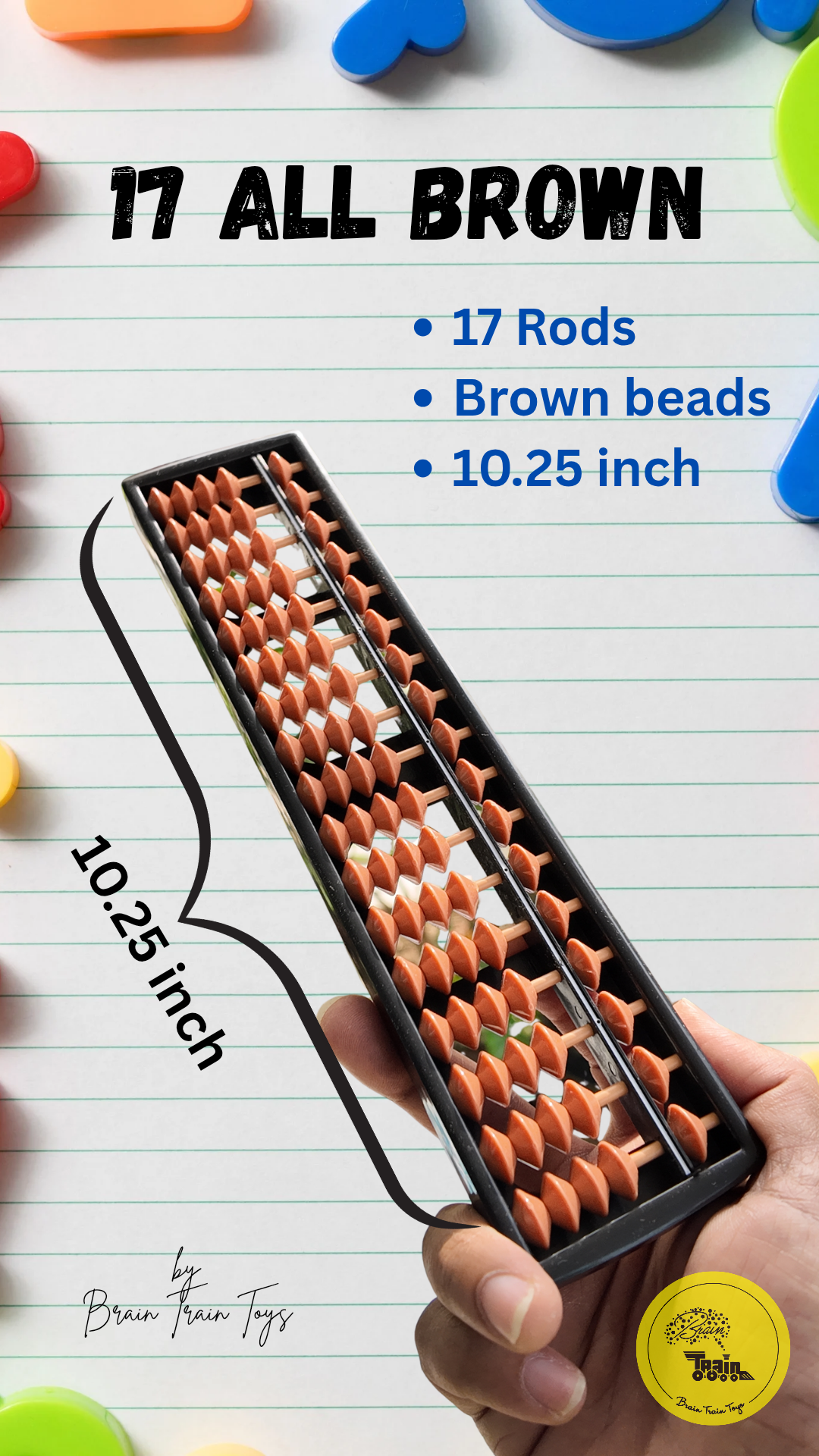 17 Column All Brown Beads Rods Chinese Japanese Abacus Calculator Educational Tools Abacus Counting Tool for Adults, Kids