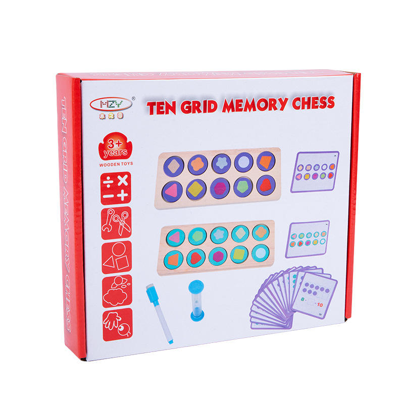 Ten Grid Memory Chess, Kids Educational Game, Montessori Toy, Wooden, Shapes Wooden Montessori Toys Kids Counting Math Learning Board Logical Thinking Children Early Educational Toys