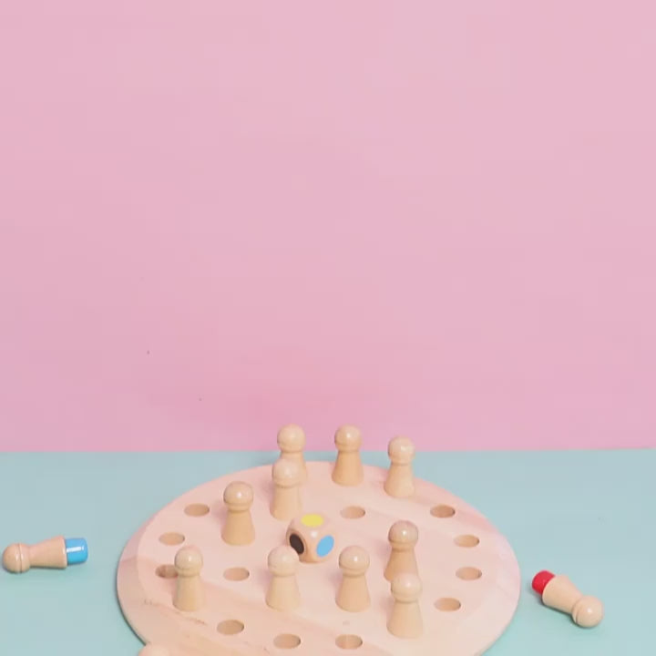 Wooden Color Memory Matching Brain Teasers Chess Game with Plastic Coins for Mind Sharpness Learning Activities Educational Montessori Toy for 3+ Age