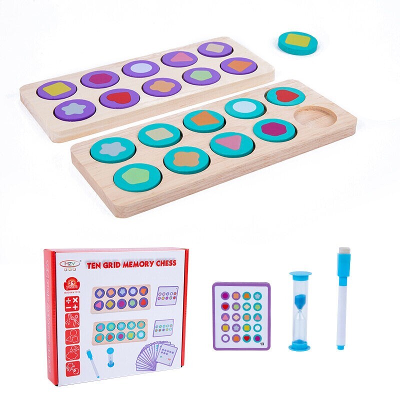 Ten Grid Memory Chess, Kids Educational Game, Montessori Toy, Wooden, Shapes Wooden Montessori Toys Kids Counting Math Learning Board Logical Thinking Children Early Educational Toys